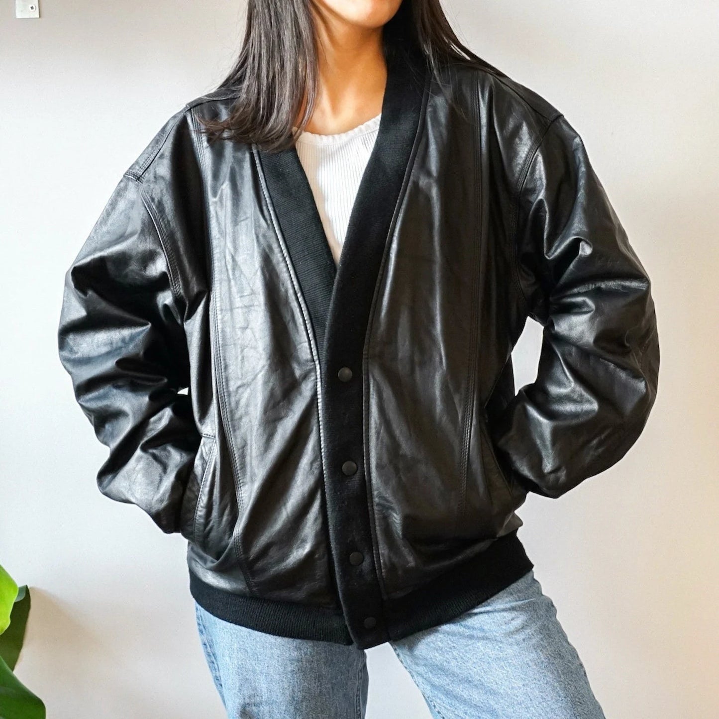 Women's Oversized Bomber Jacket Retro Leather Jacket