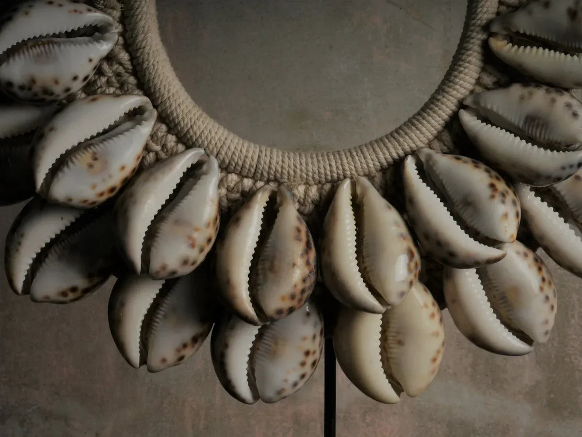 Ethnic Cowrie Shell Necklace on Display Stand