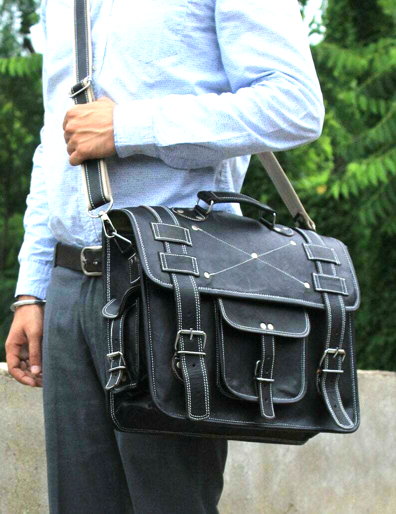 Genuine Leather Messenger Backpack