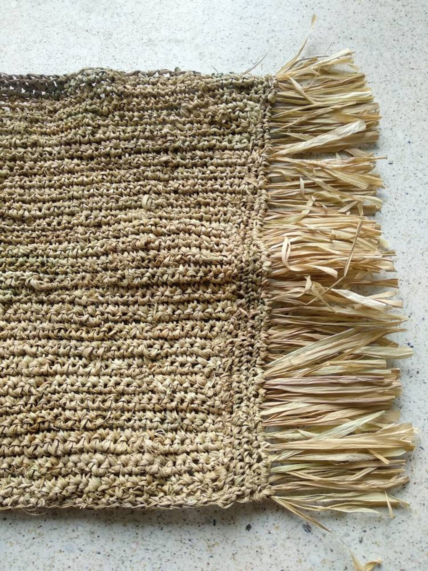 Raffia Table Runner Handmade Crochet Boho Fringe Decor