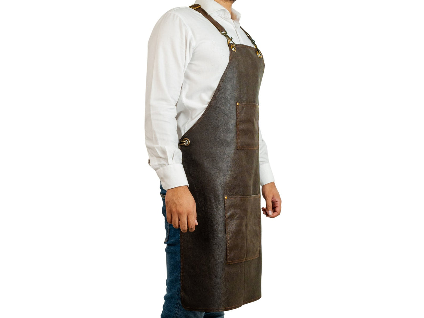 Genuine Matt Brown Leather Apron Two Pockets