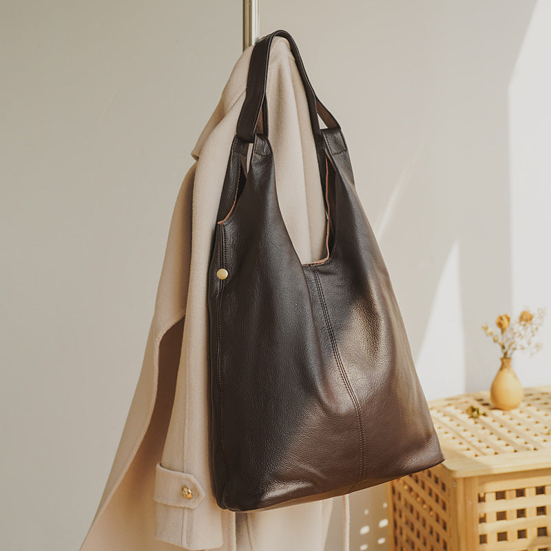 Genuine Leather Office Tote Handbag with Large Capacity