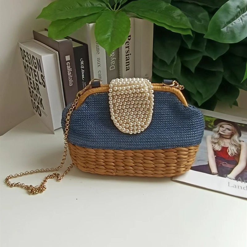 straw trendy pearl bag summer purse