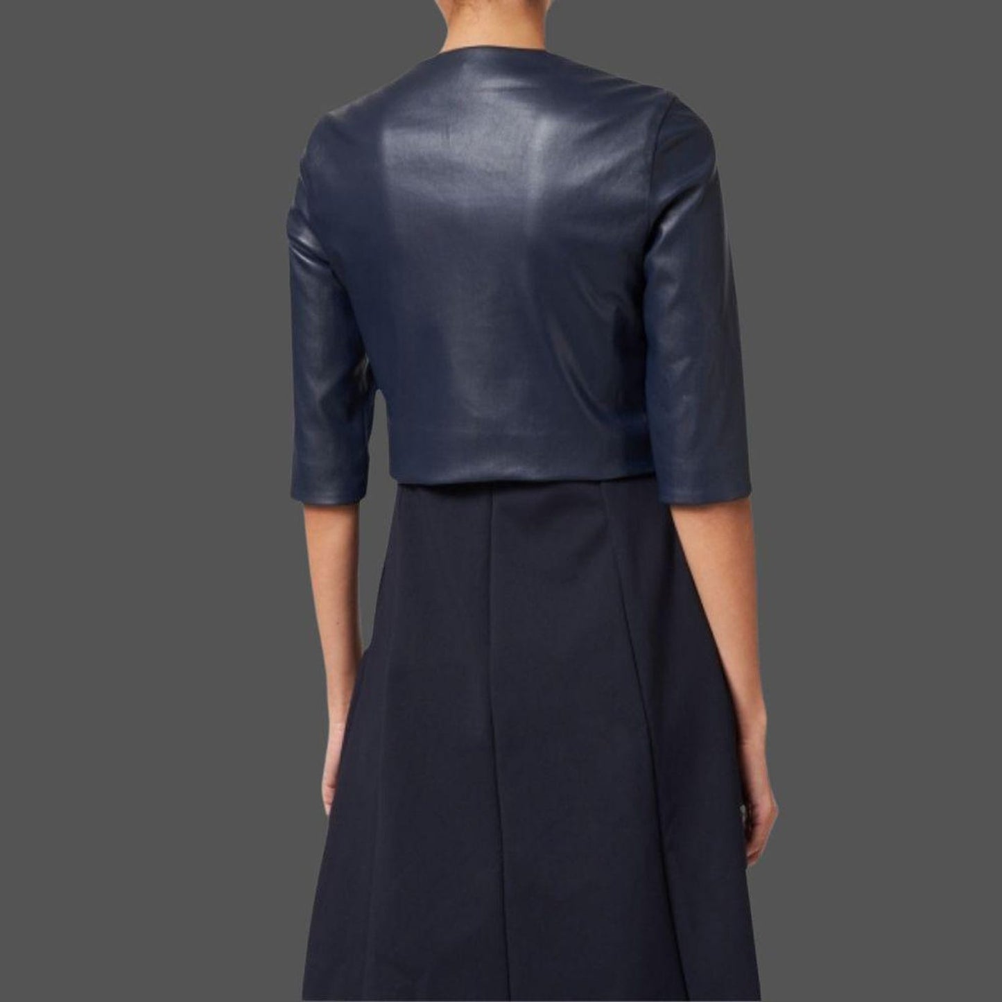 Women's Real Leather Blue Cropped Jacket