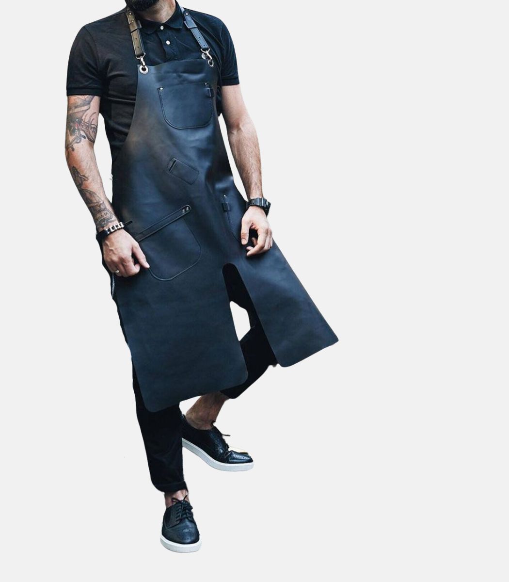 Black Split Bar Leather Apron