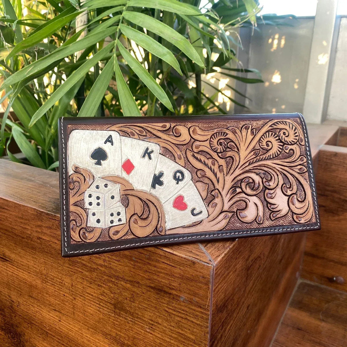 Hand Tooled Embossed Leather Clutch Purse