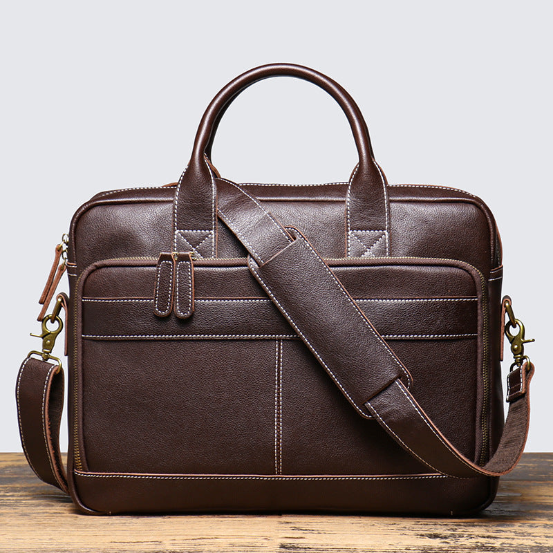 Leather Travel Office Bag with Trolley Strap