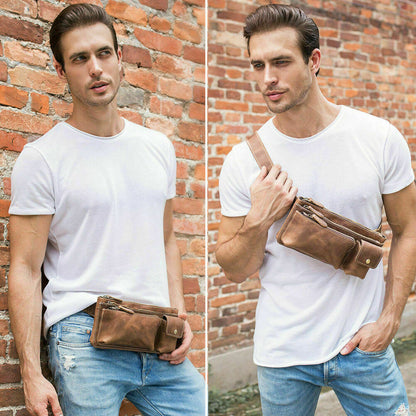 Men Real Leather Bum Waist Belt Bag