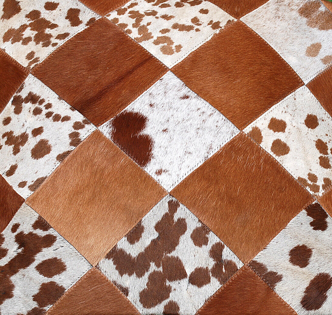 Cowhide Brown White Patchwork Pillow Cover