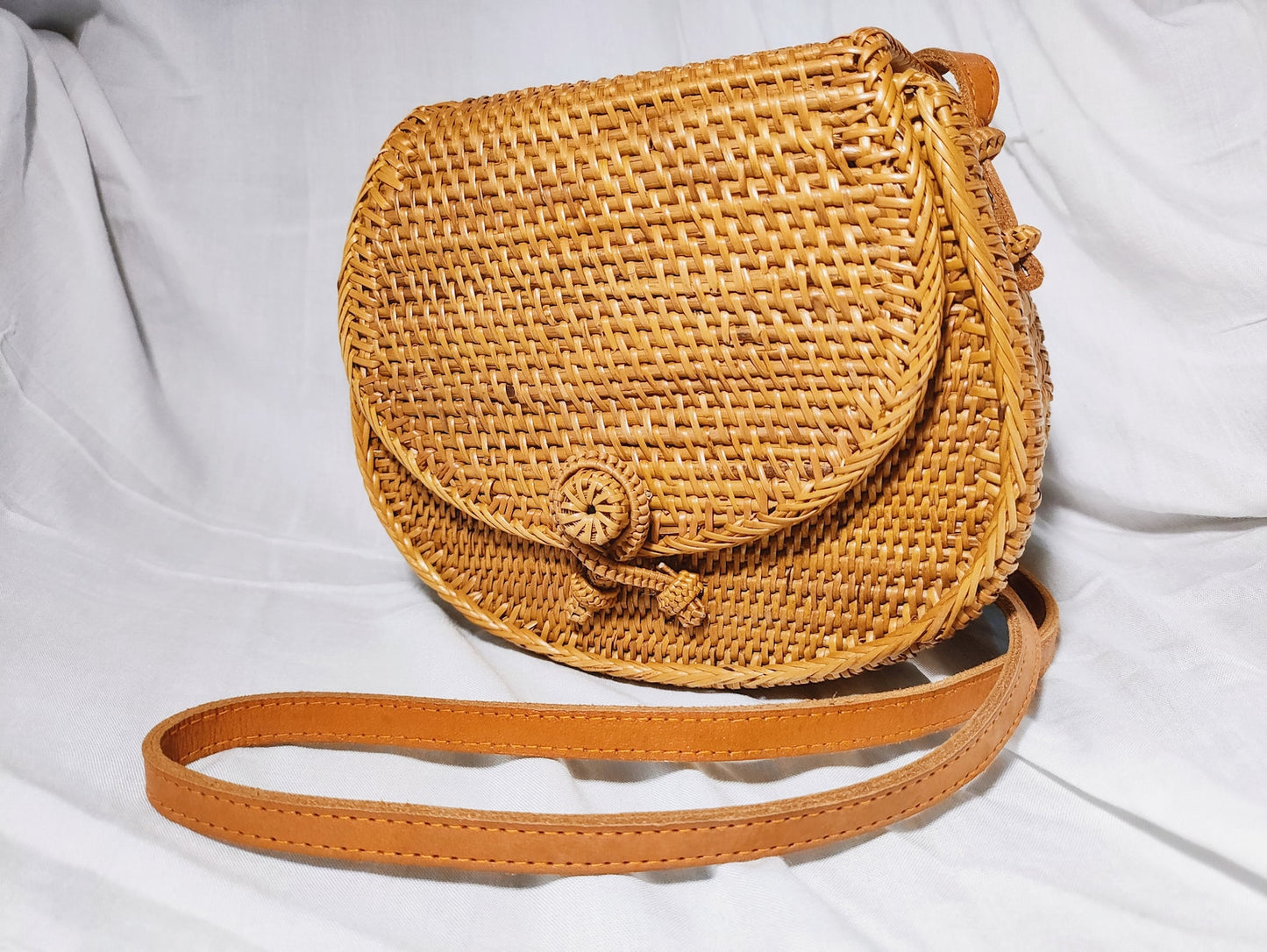Handwoven Boho Rattan Sling Crossbody Bag