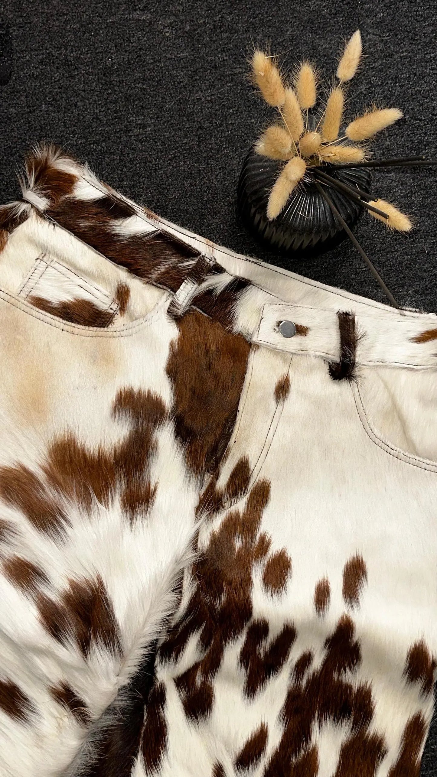 men cowhide shorts brown white