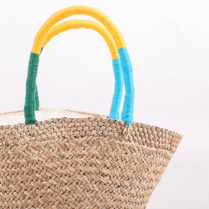 Woven Mendong Tote Bag with Pompoms