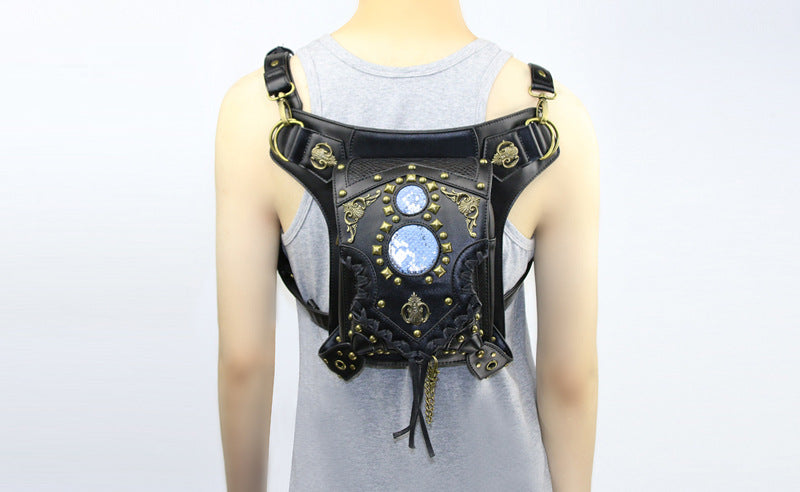 Steampunk Shoulder Bag with Chain Harness and Gothic Metal Details