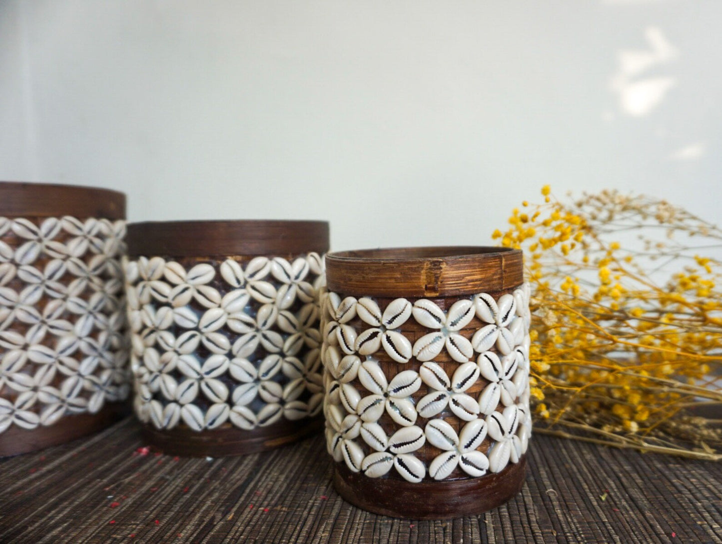 Balinese bamboo and cowrie shells basket