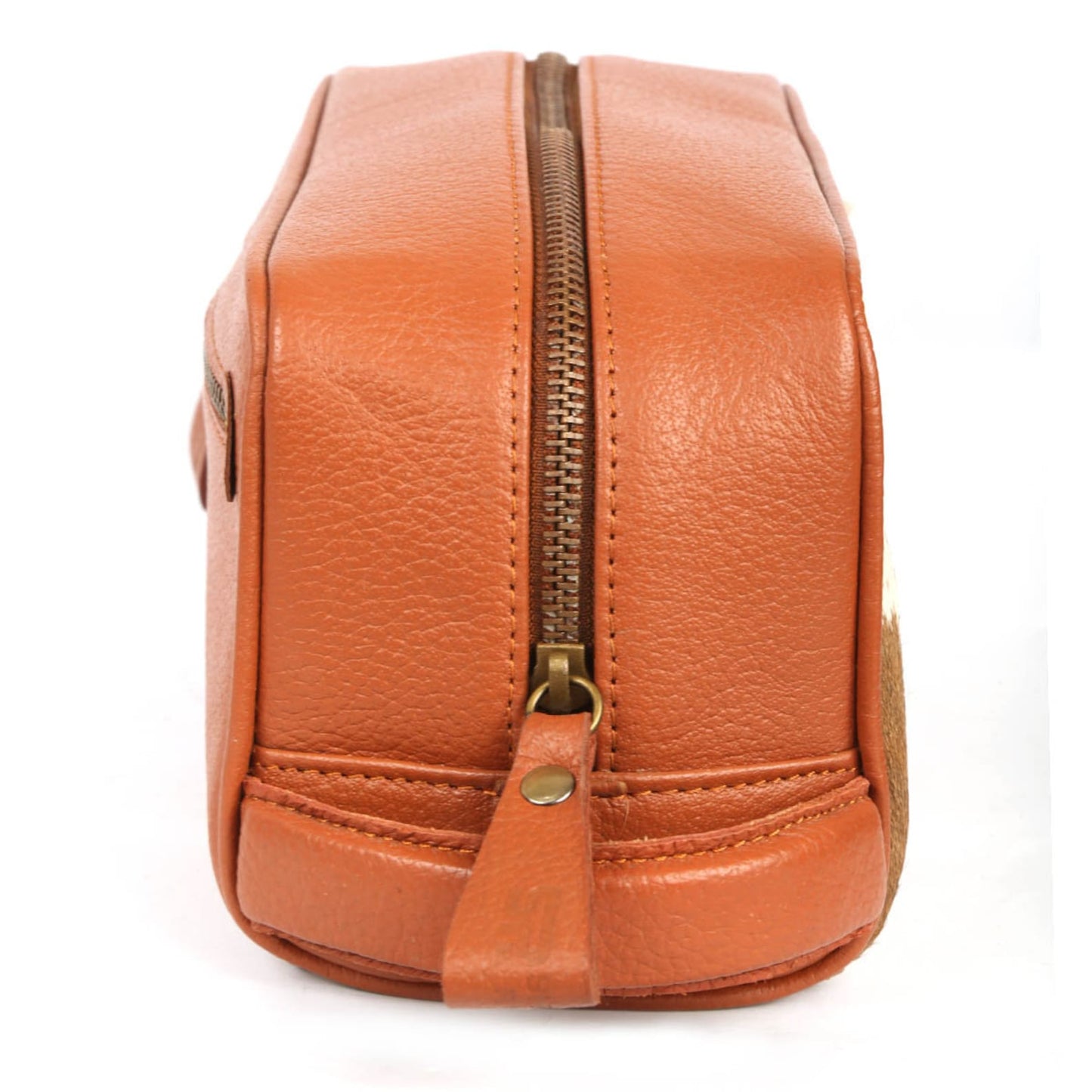Brown White Cowhide Toiletry Bag