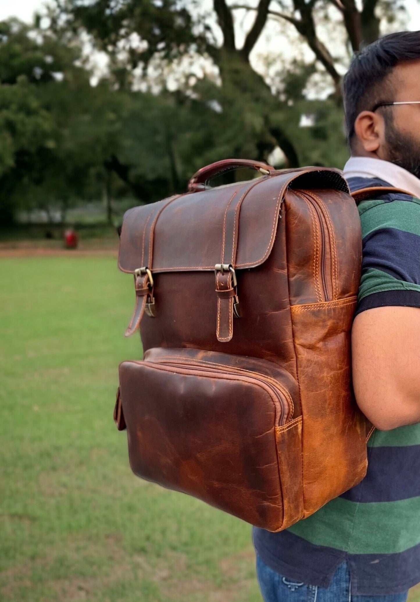 mens cowhide leather backpack