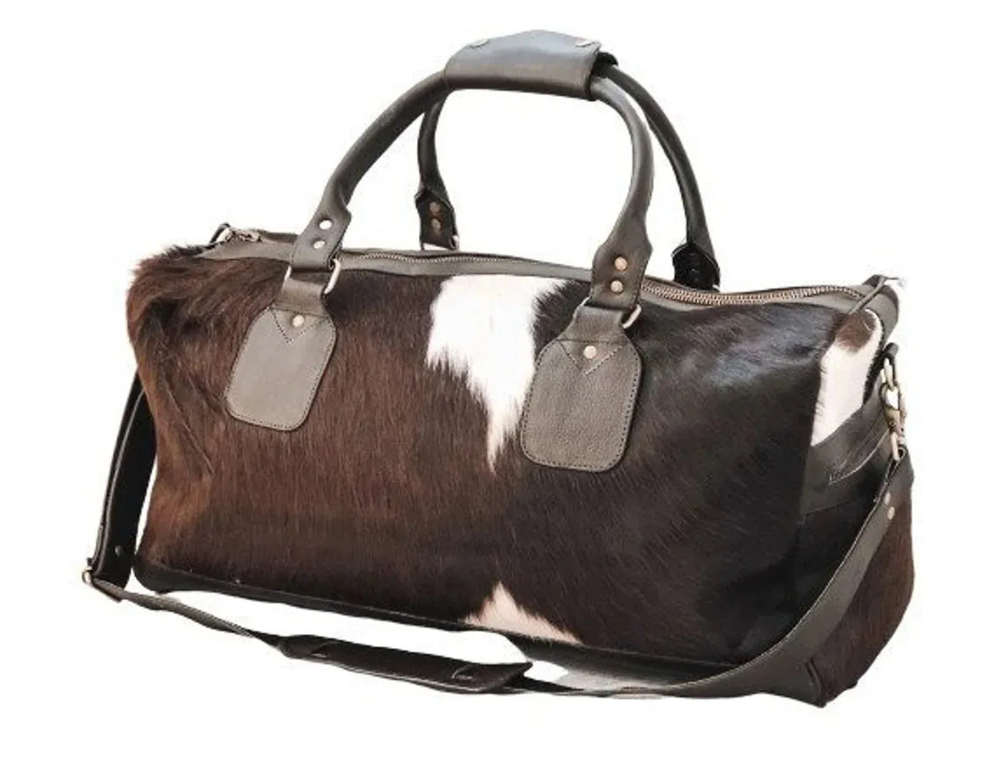 Hair On Cowhide Travel Bag Black White