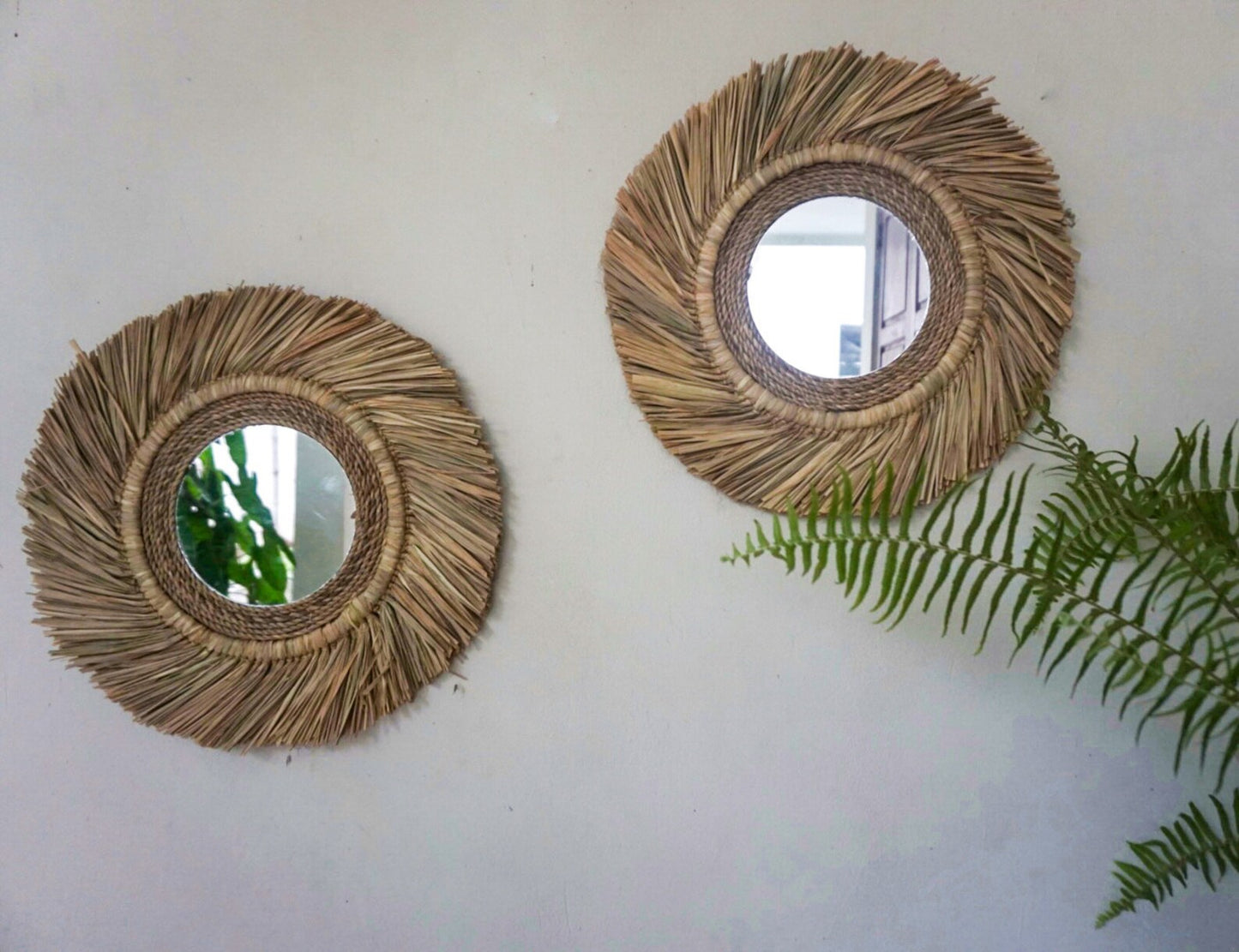 Coastal Charm Raffia Seagrass Beach House Mirror