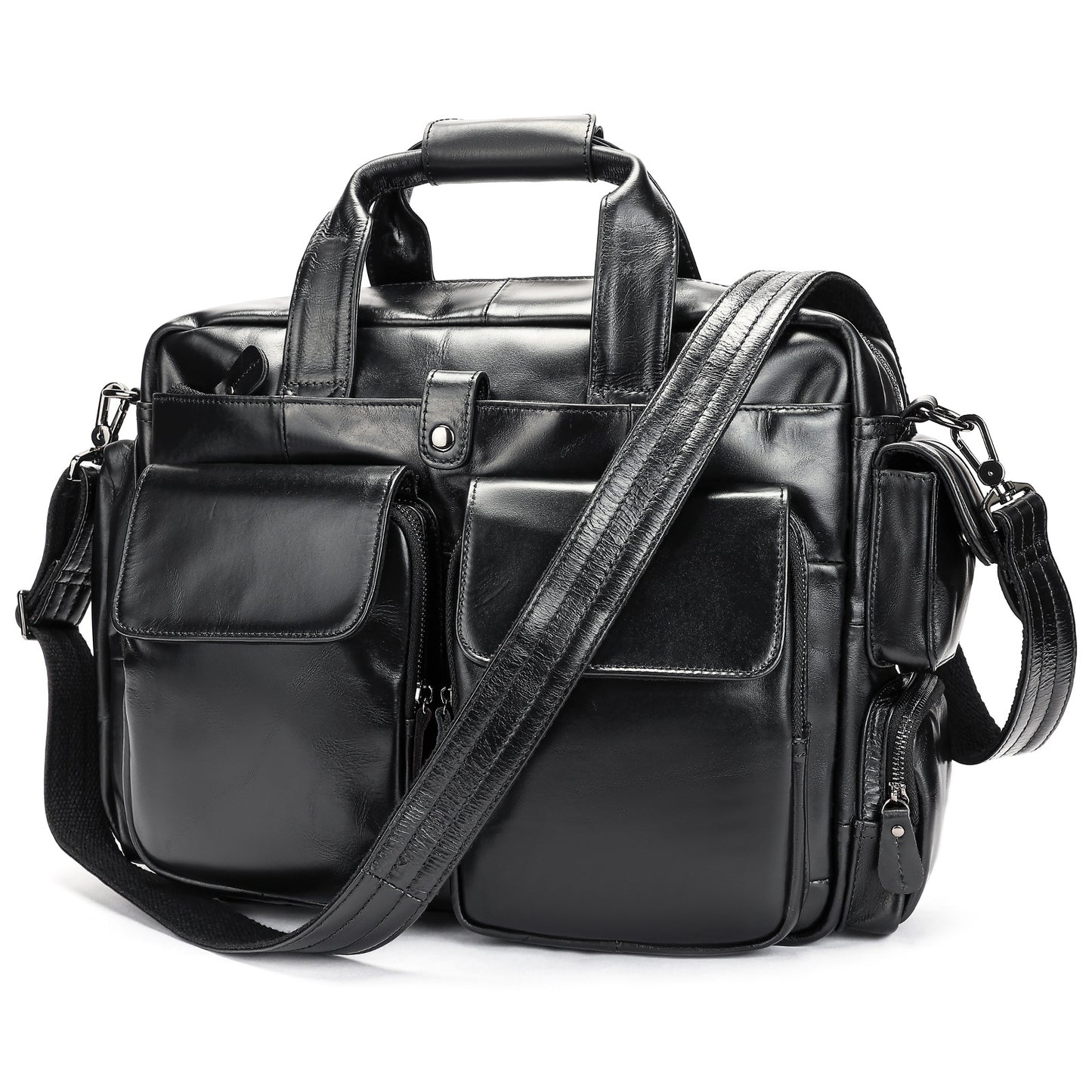 Genuine Leather Office Bag with Trolley Strap