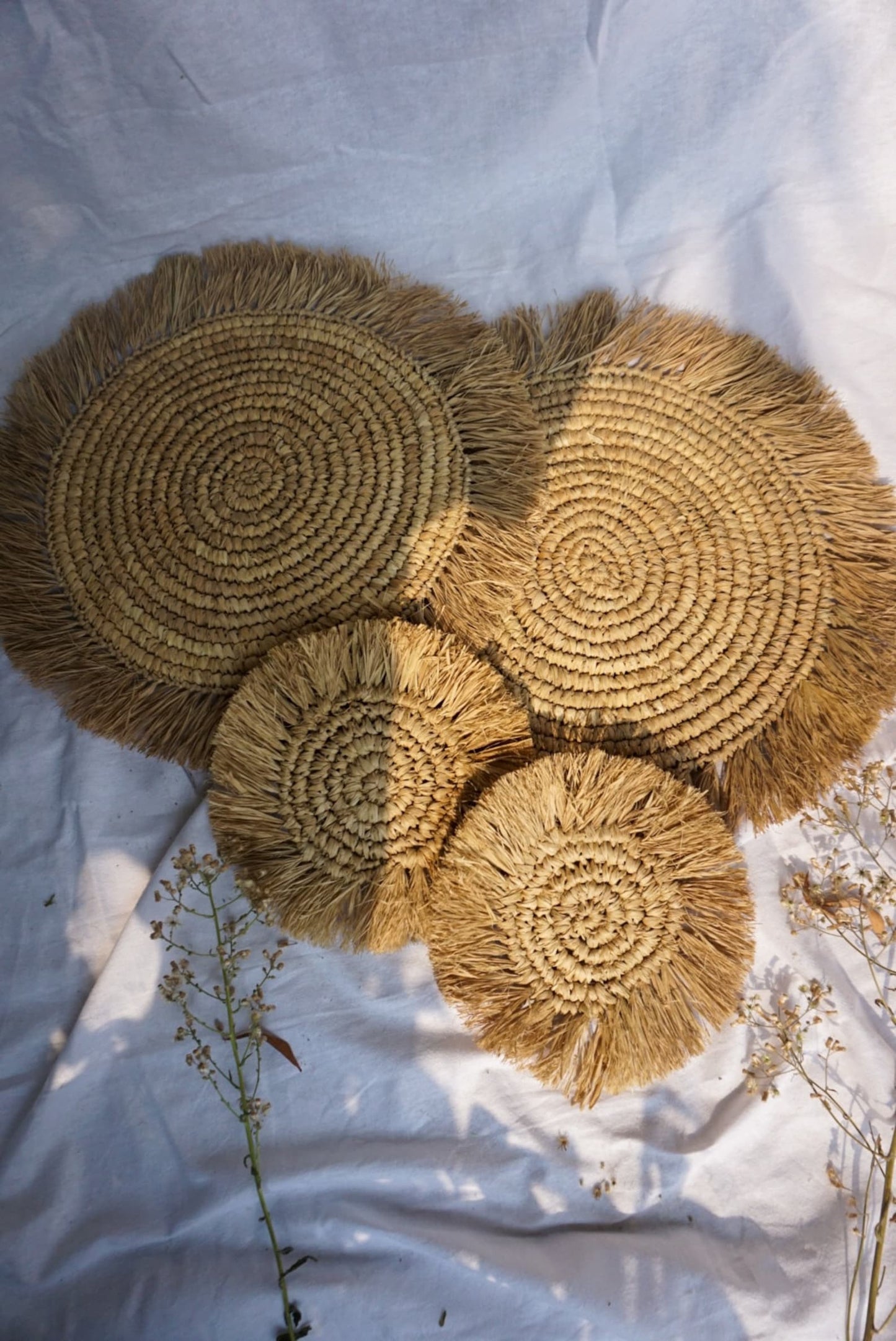 Wicker natural raffia round placemats
