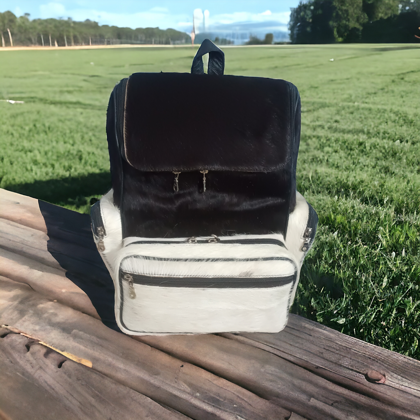 Cow Skin Backpack Black White