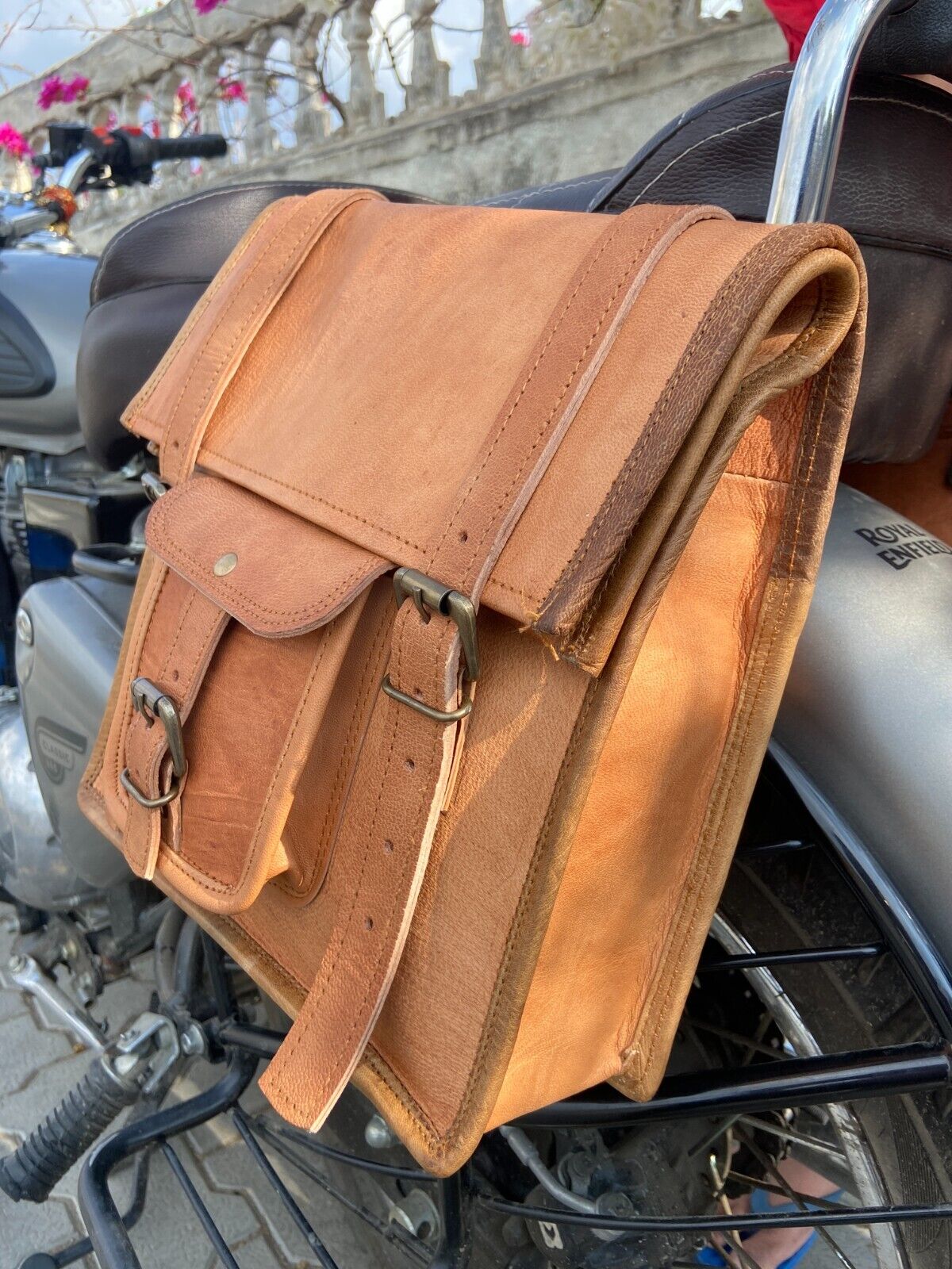 Real Vintage Brown Leather Motorbike Pouch Bags