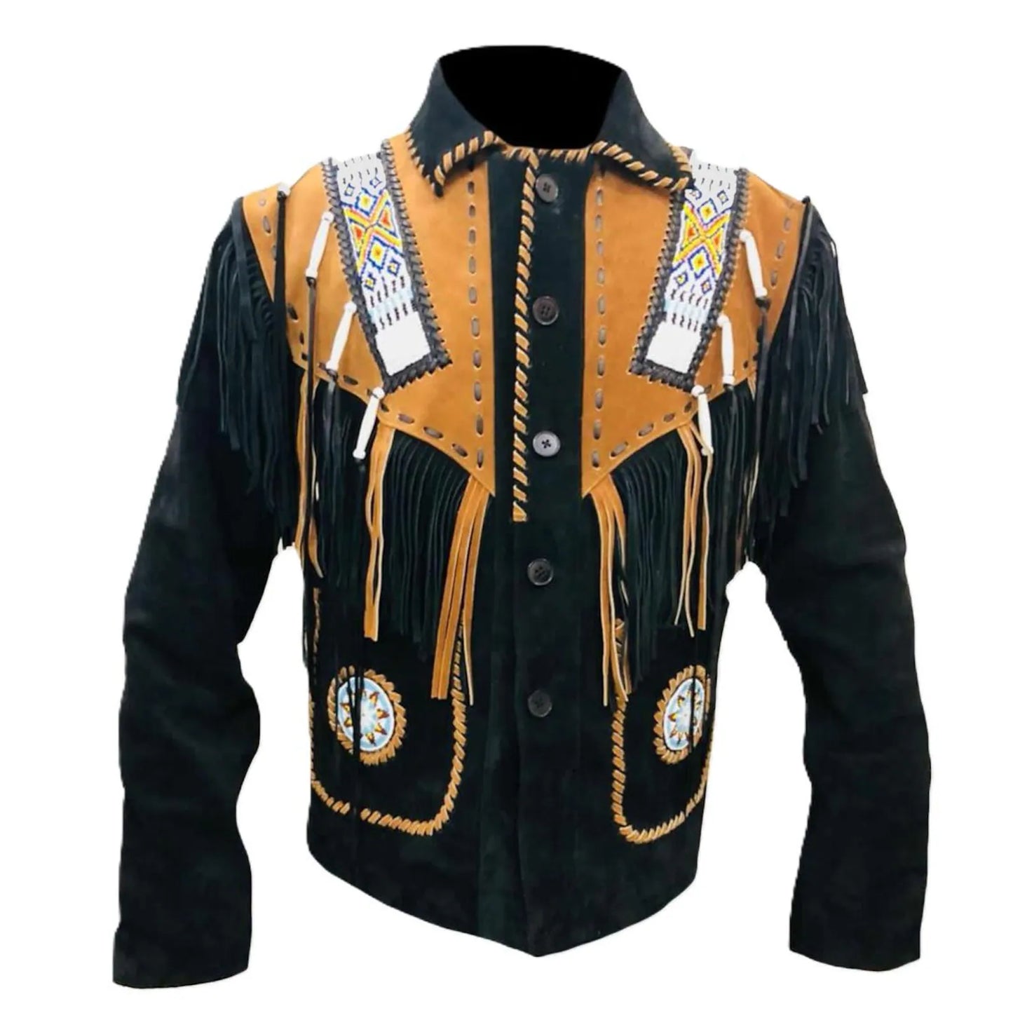 Black Suede Leather Native American Powwow Jacket