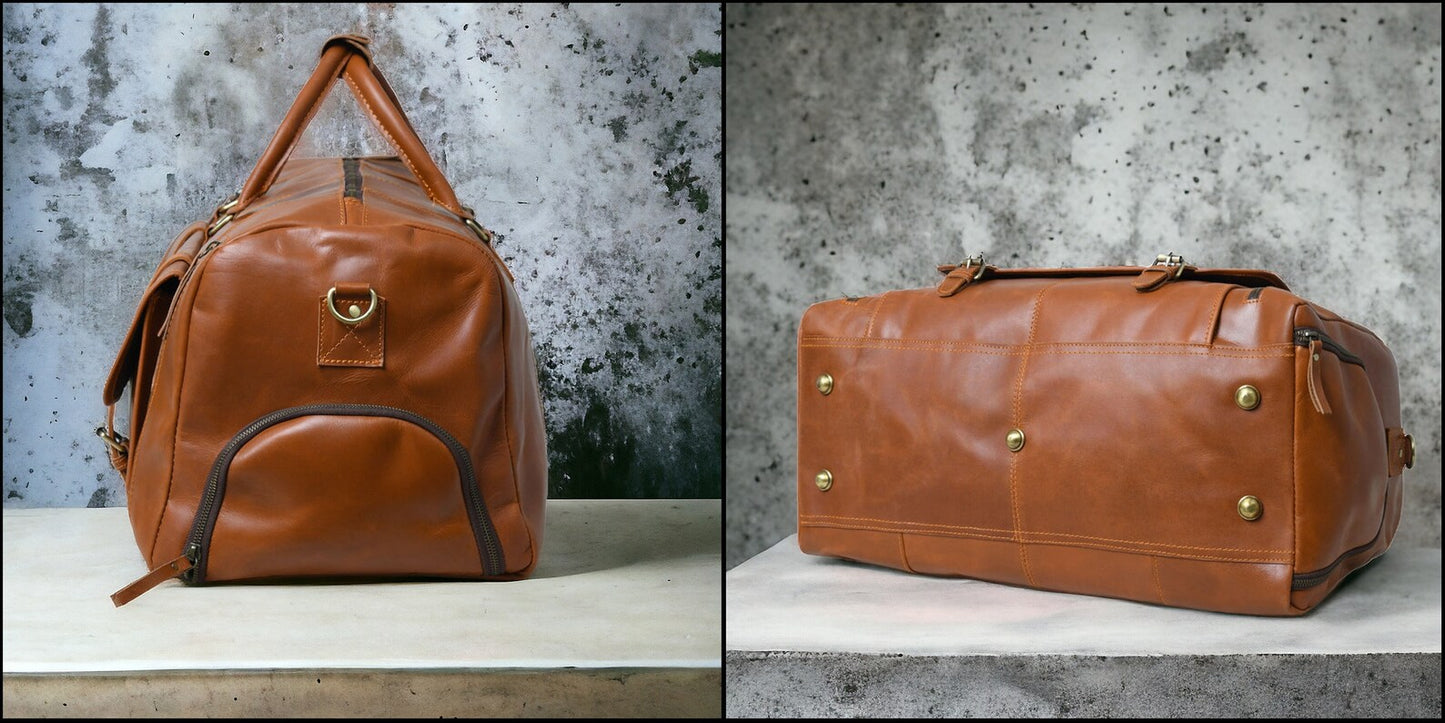 Classic Brown Leather Vacations Duffel Bag