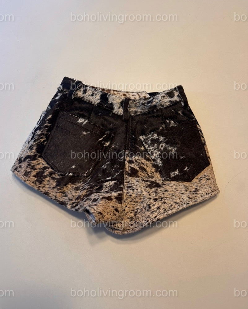 Tricolor Cowhide Shorts for Women Mini Cow Print
