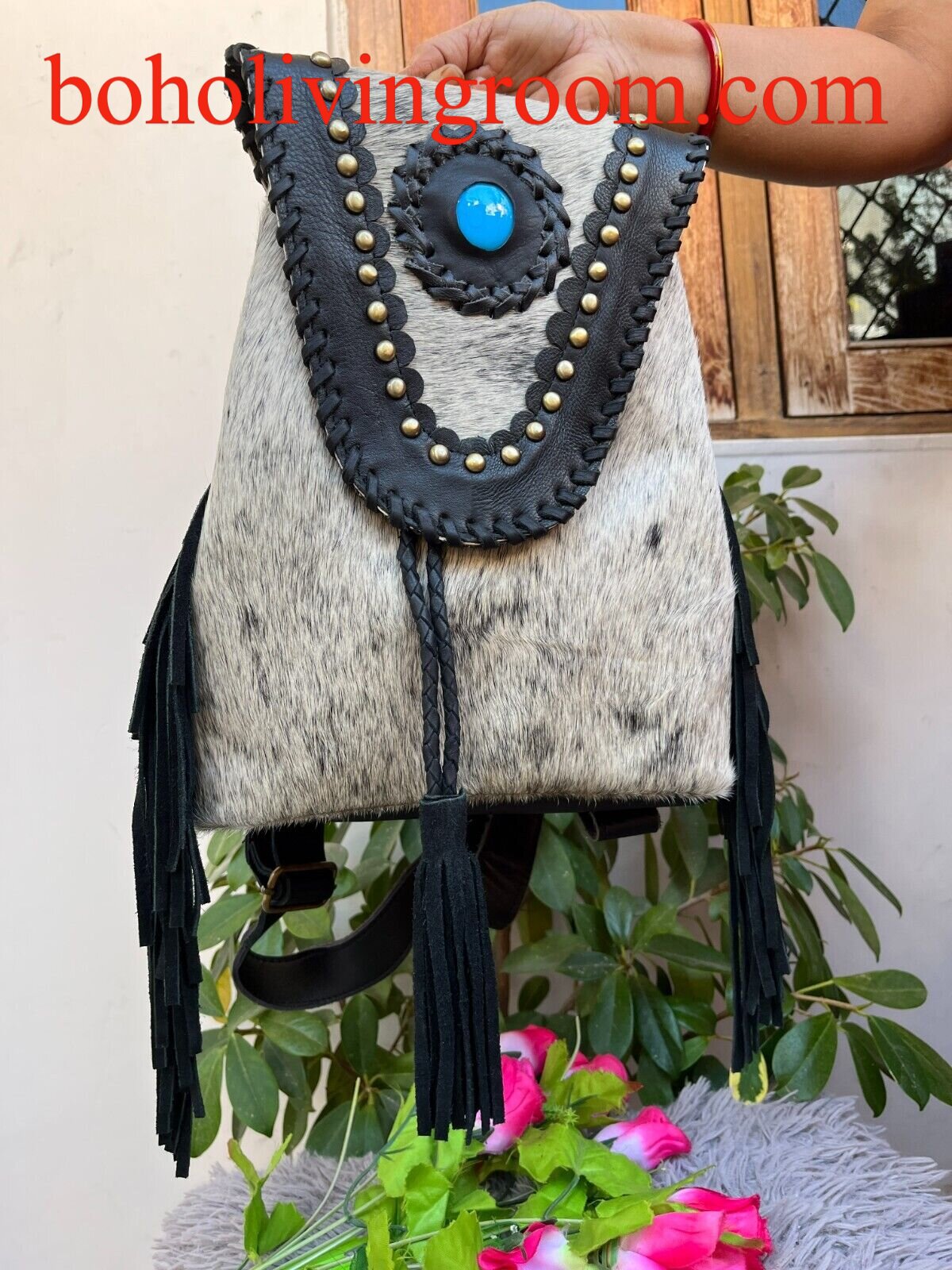 Real Cowhide Backpack Drawstring Bags
