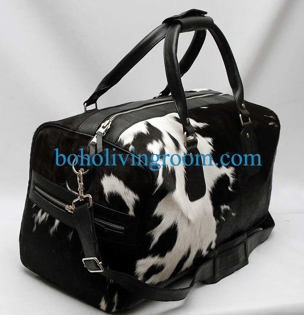 Black White Cowhide Travel Luggage Purse