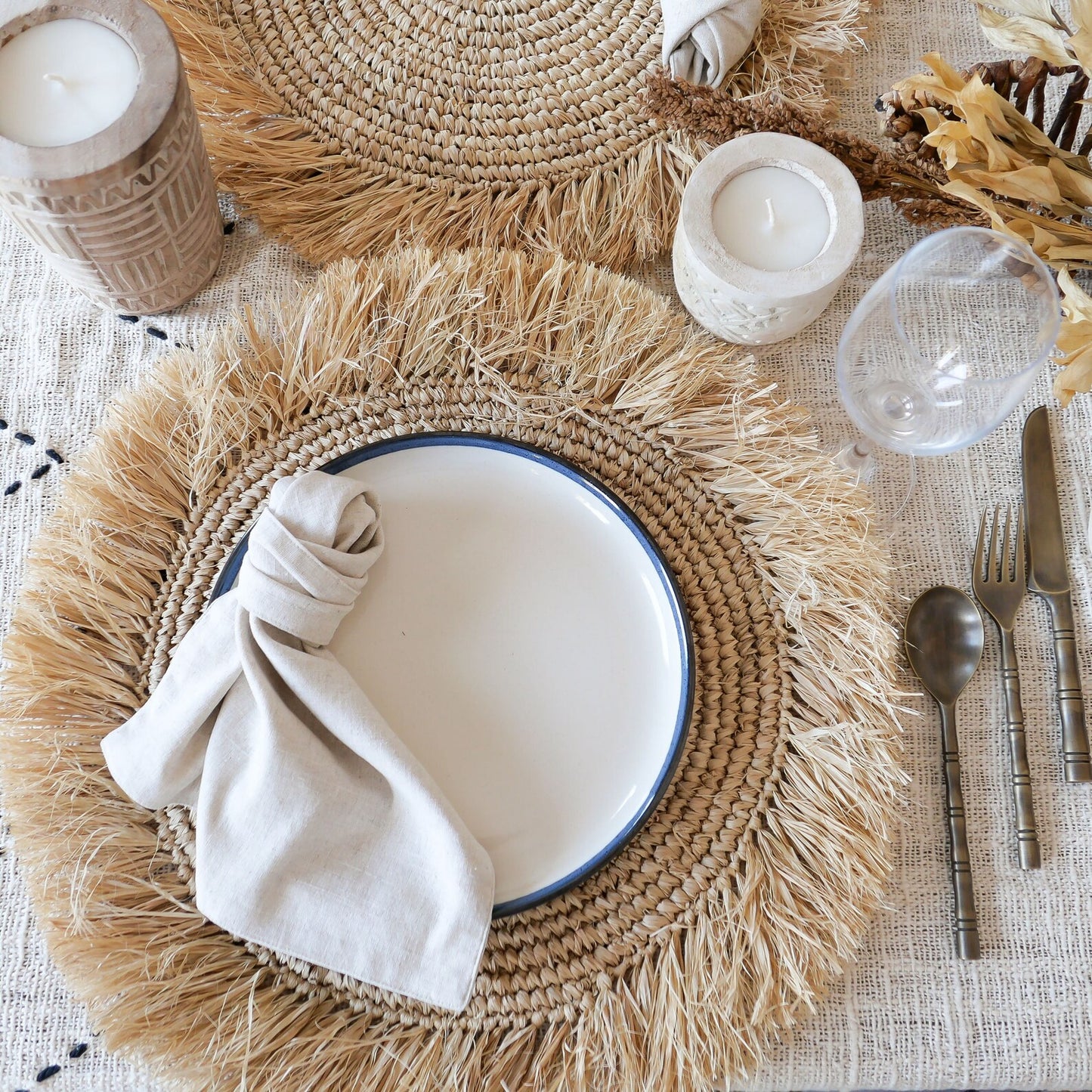 Handcrafted Raffia Straw Fringed Placemats