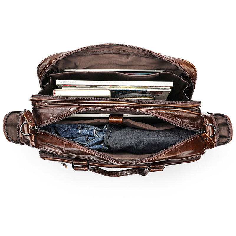 Brown Leather Duffle Bag with Laptop Compartment