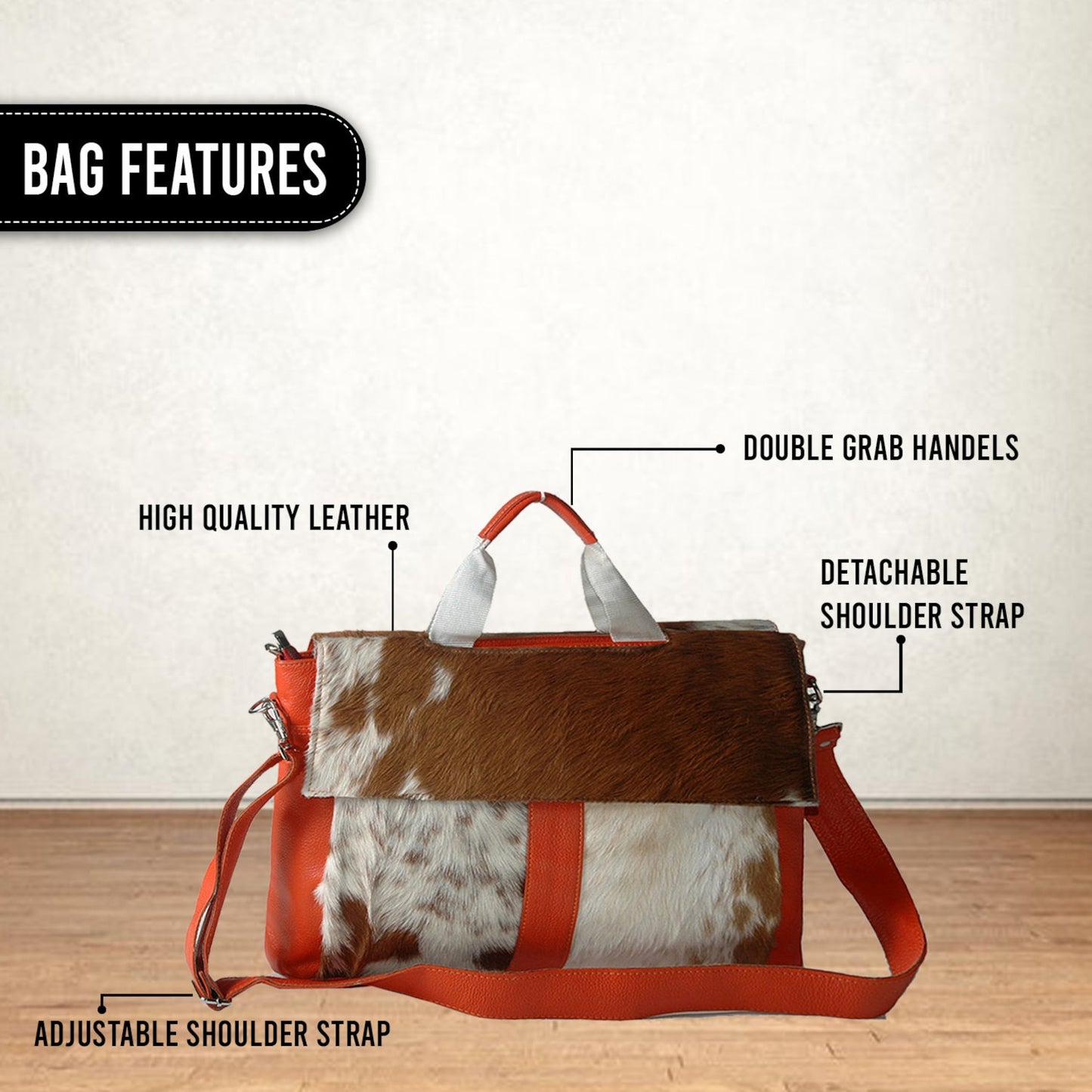 Cowhide office briefcase bag