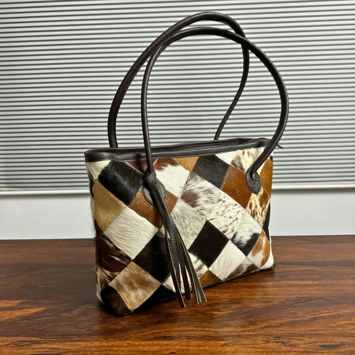 Cowhide Fur Tote Bag Patchwork Pattern