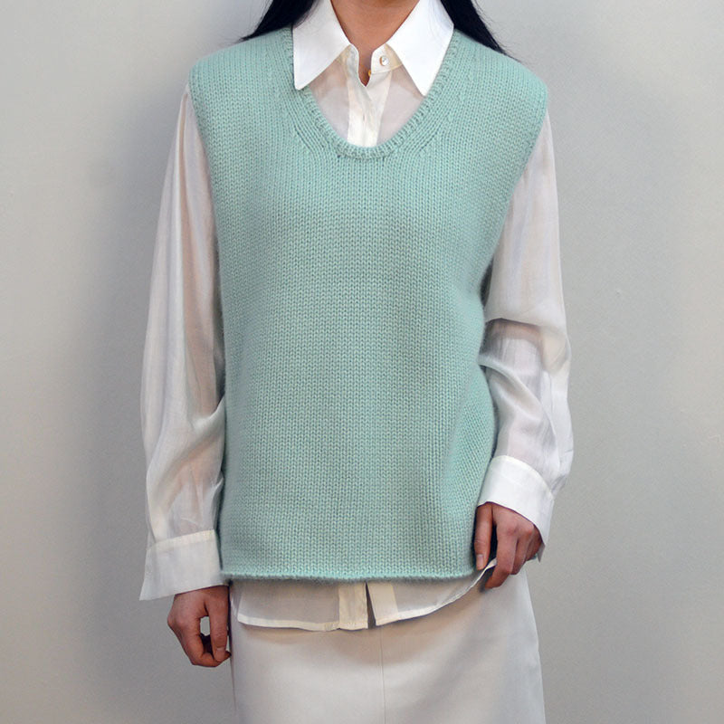 Mint Green Knitted Wool Vest with Silk