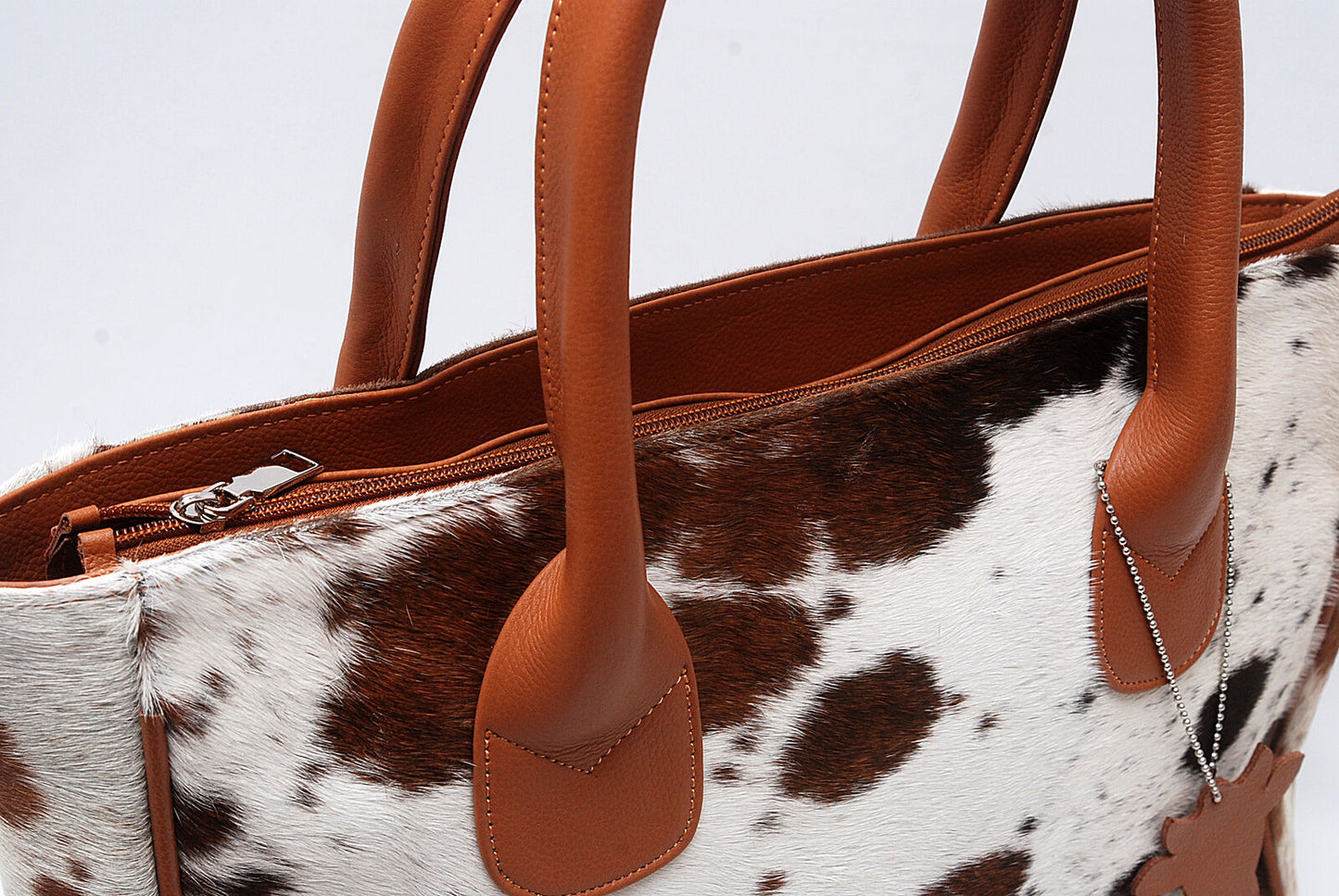 Large Brown White Cowhide Shoulder Bag