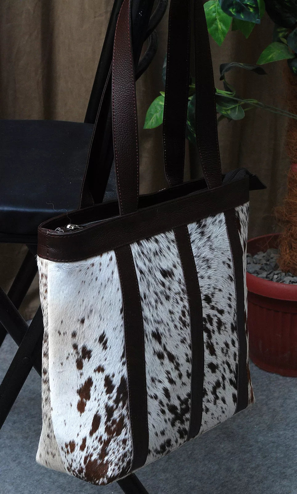 Western Cowhide Tote Purse Large Speckled