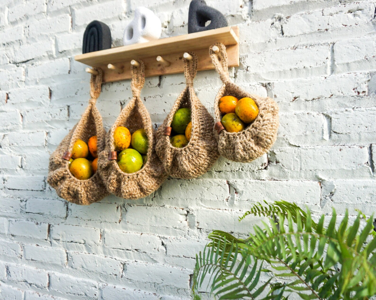 Jute crochet hanging kitchen fruit vegetable basket