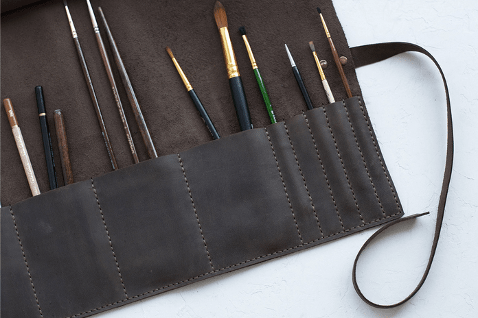 Genuine Leather Pencil Pen Bag Pocket Roll