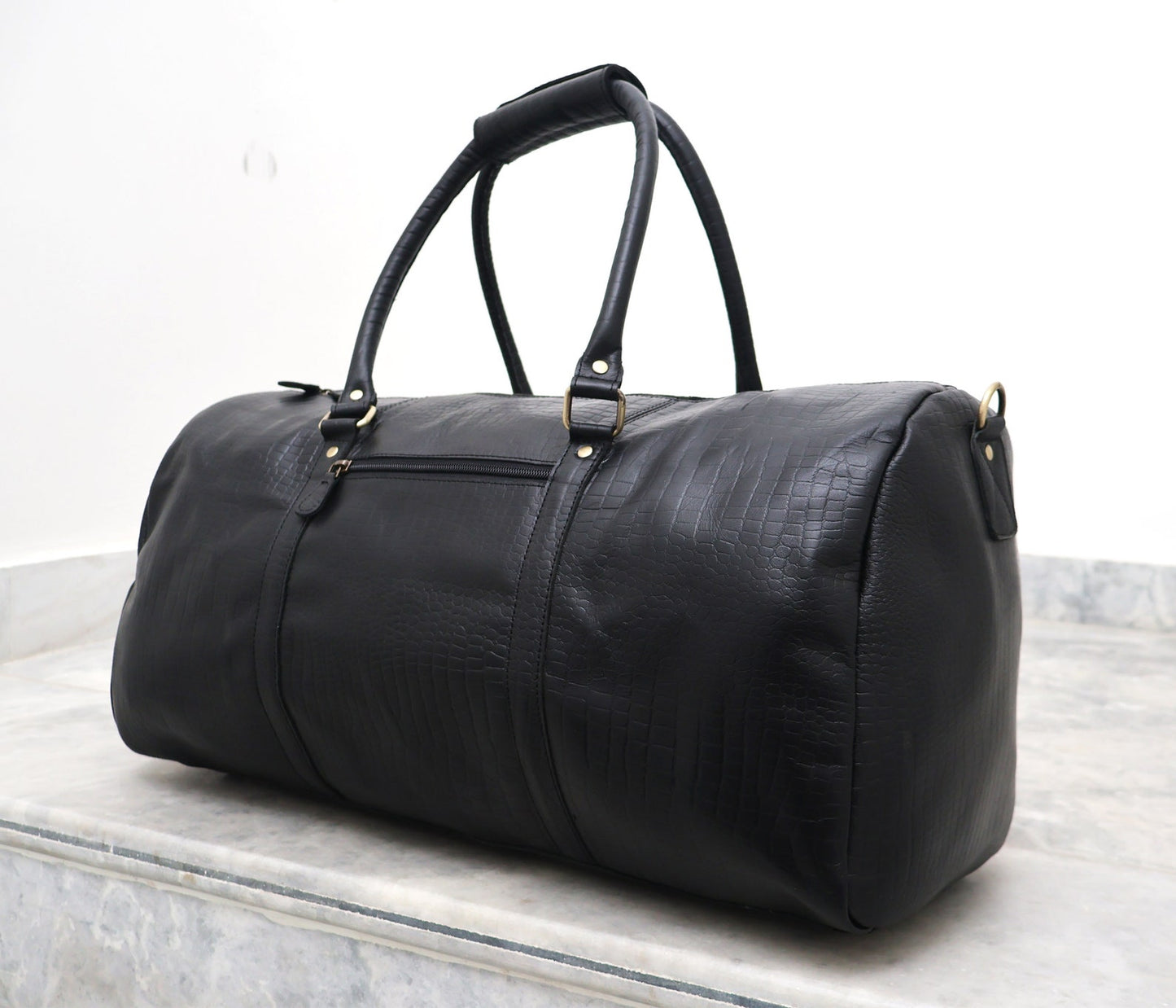 Leather Duffle Bag with Shoe Compartment for Travel & Overnight Use