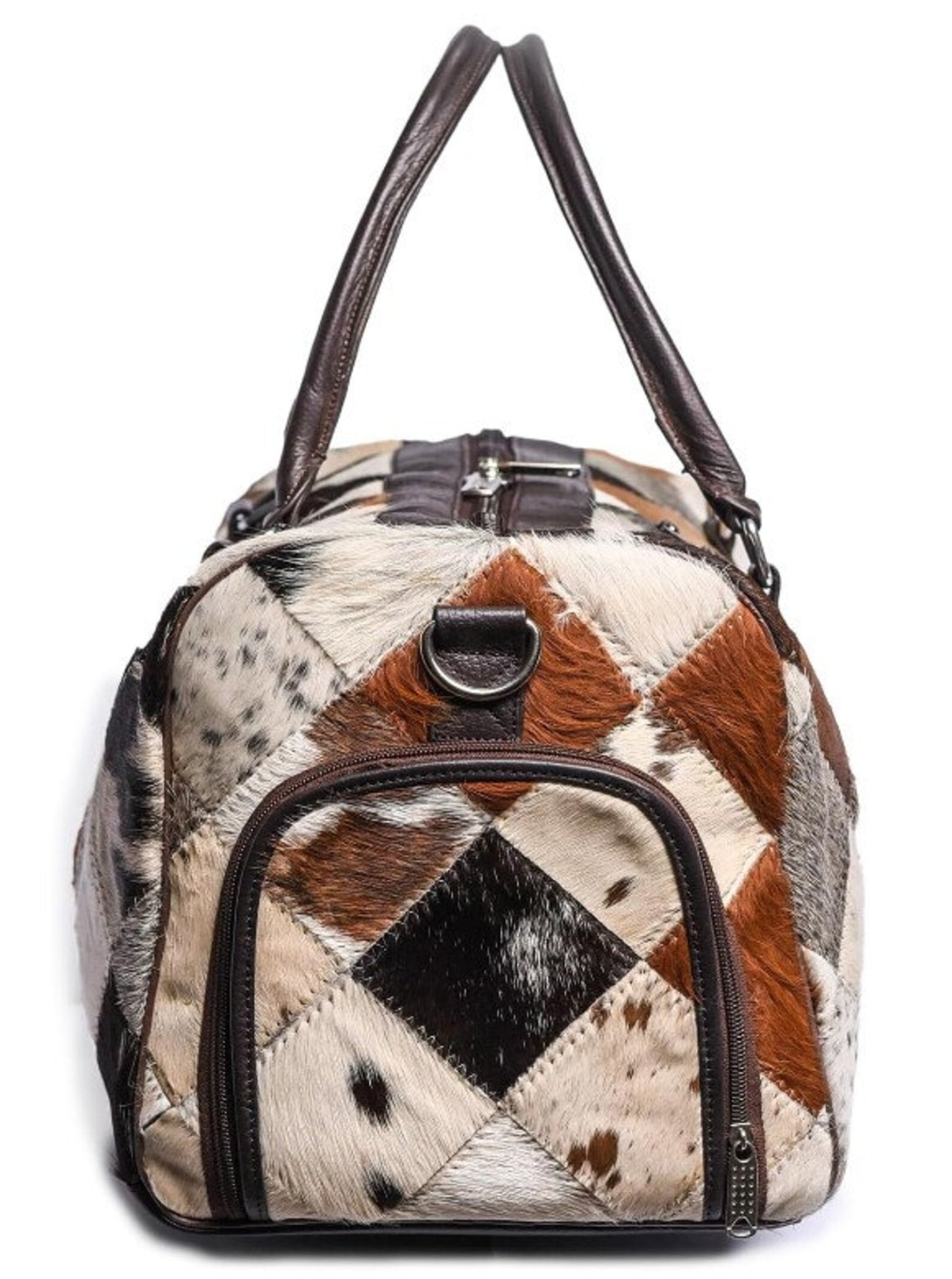 Patchwork Cow Skin Duffle Overnight Bag