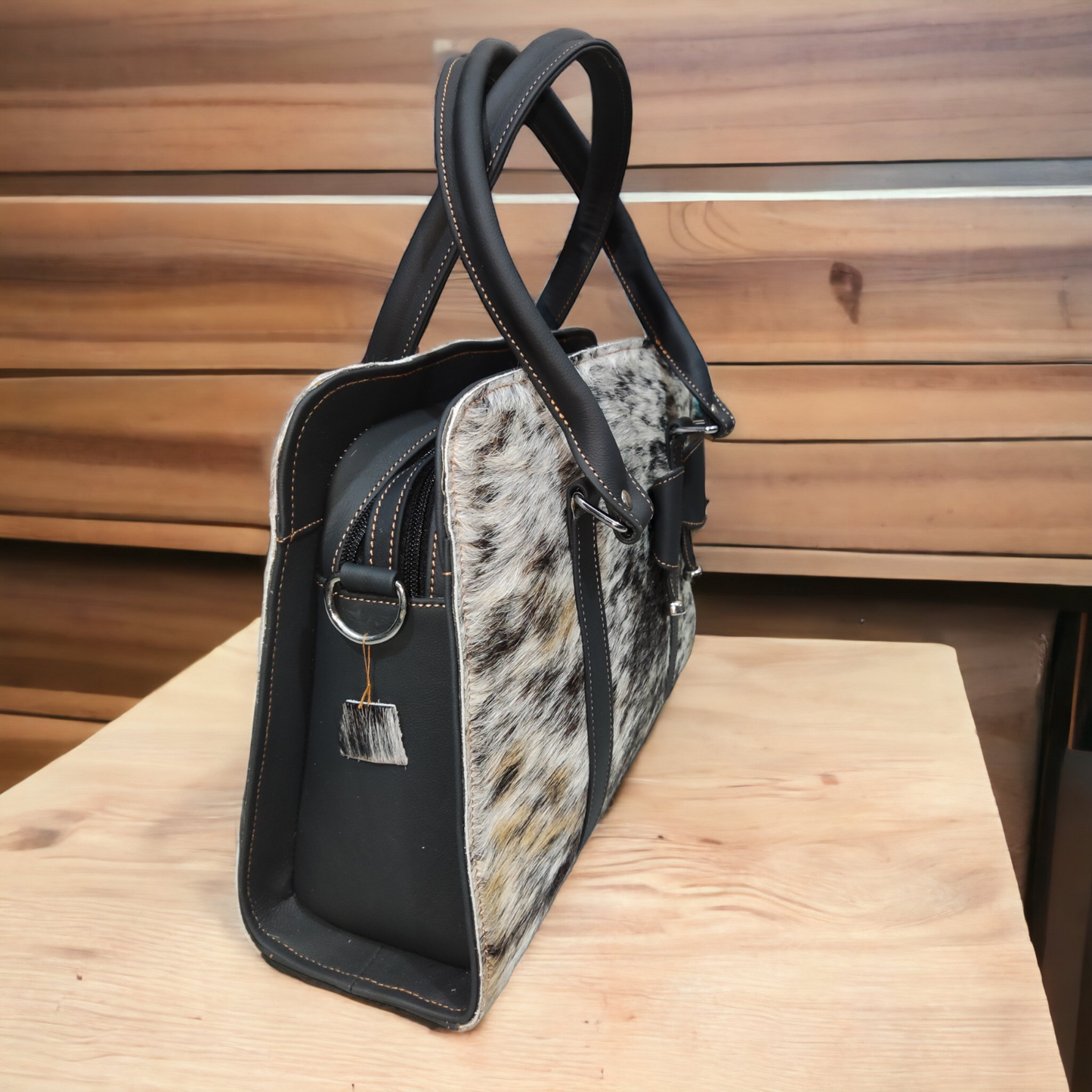 Black White Natural Cowhide Shoulder Bag