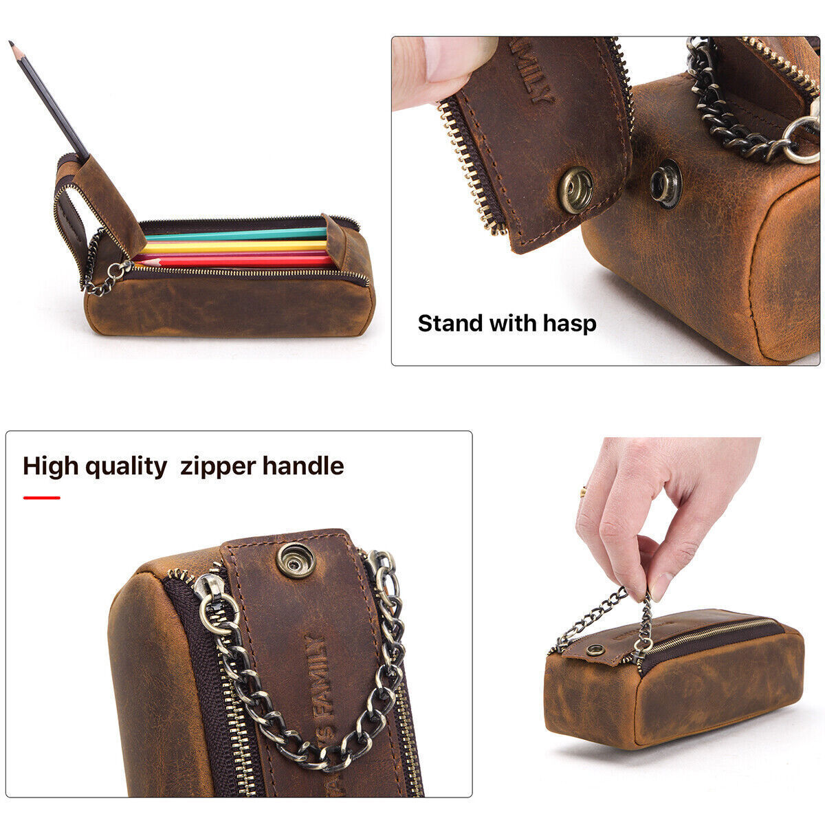 Cowhide Leather Pencil Pouch Case