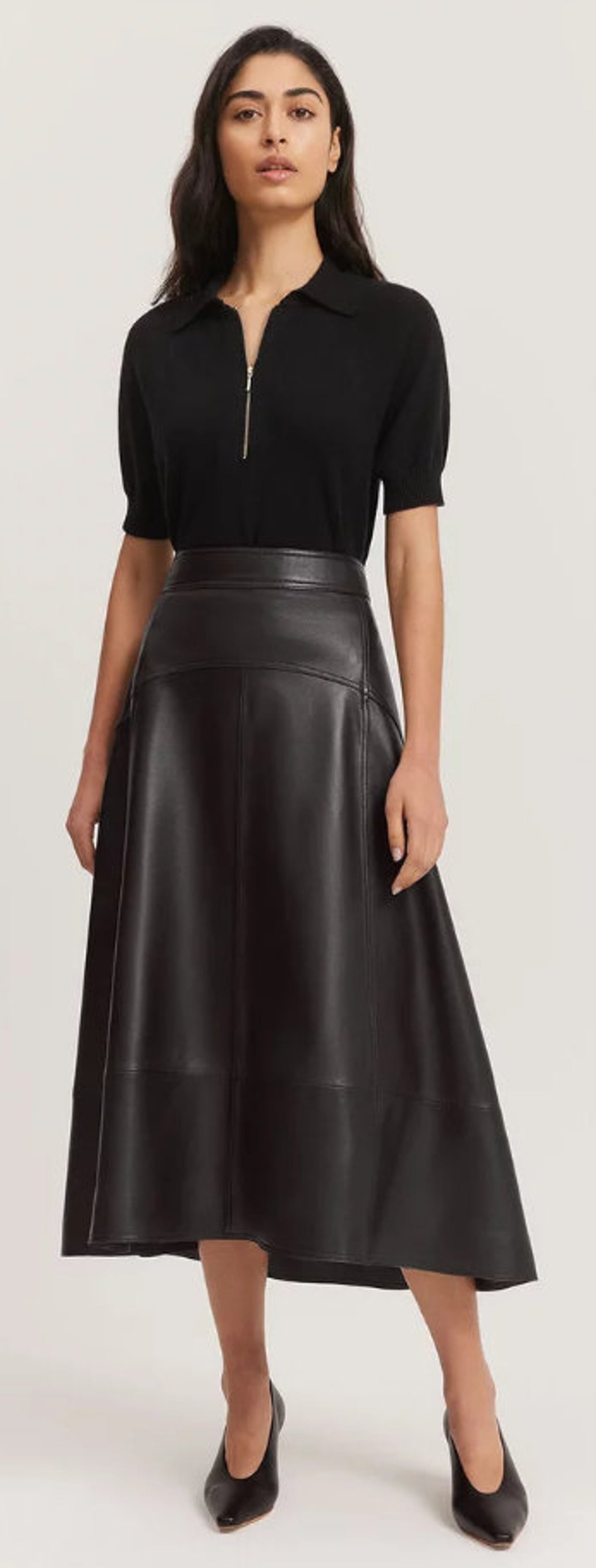 Women leather Skirt genuine black leather
