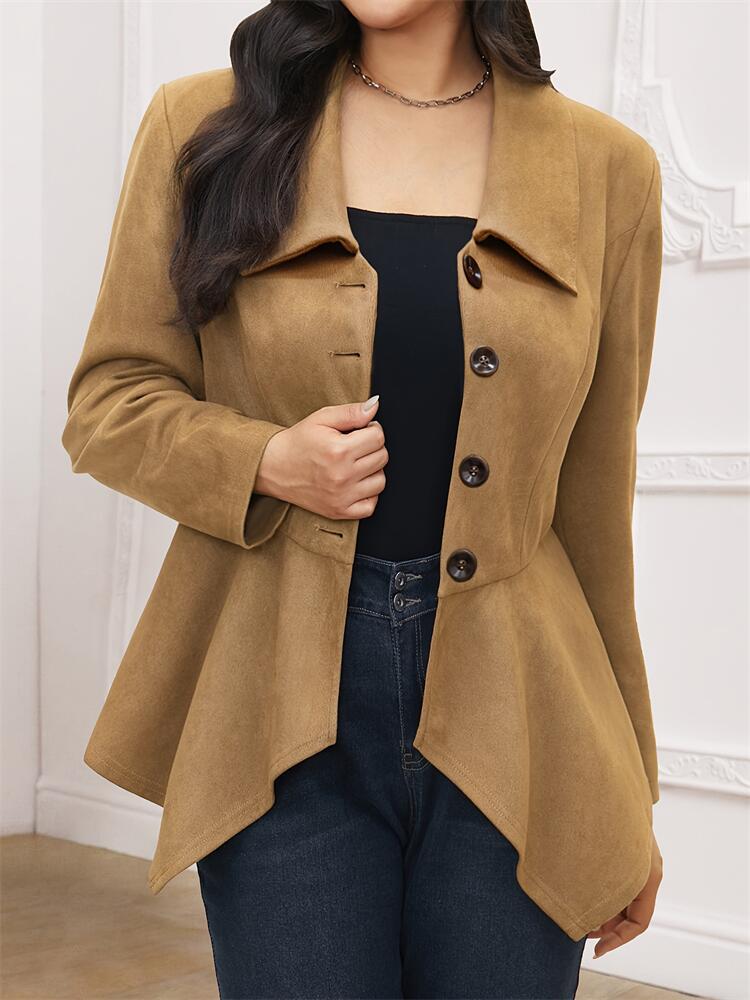 Brown Faux Suede Jacket Women’s with Irregular Hem