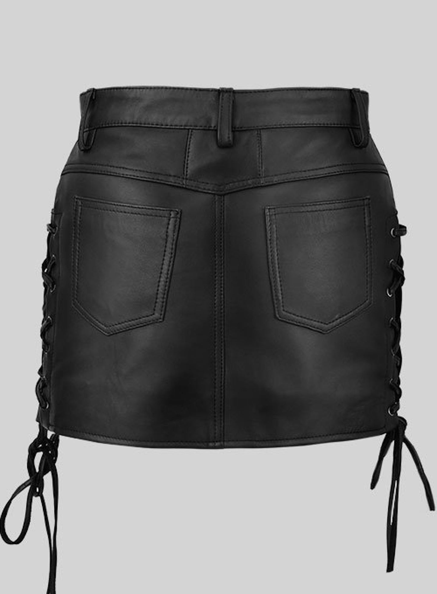 Real Leather Women Mini Skirt Side Lace Up