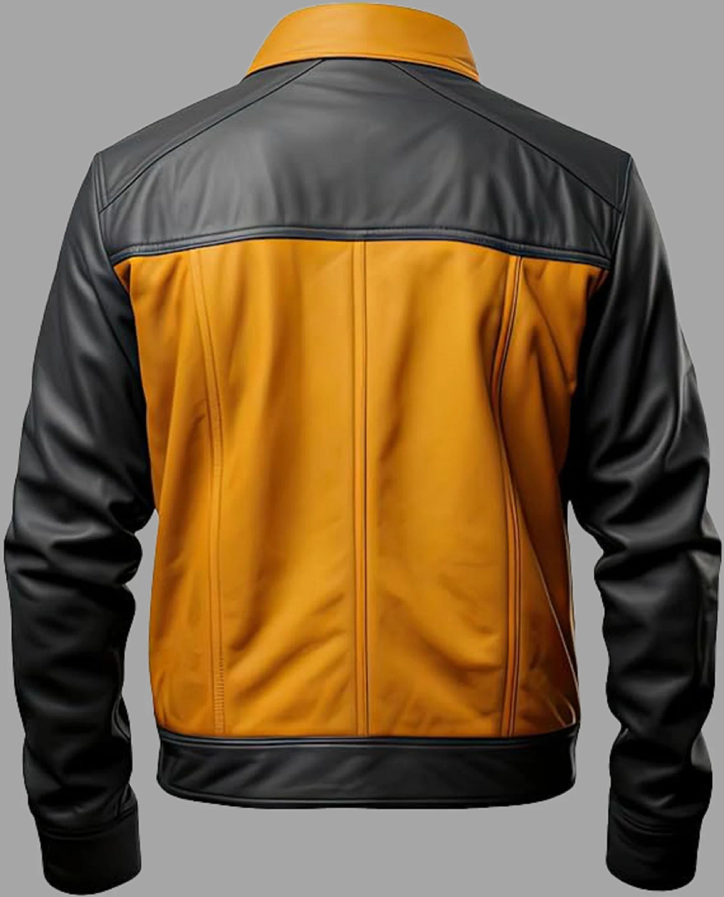 Men's Black and Yellow Genuine Leather Jacket