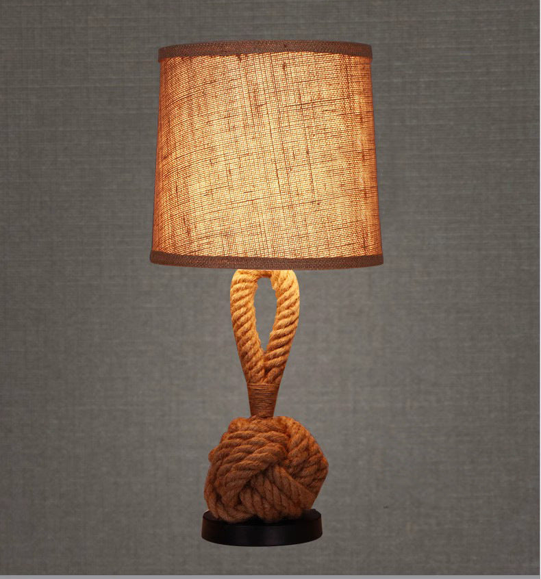 Handmade Rope Linen Table Lamp for Rustic Bedroom