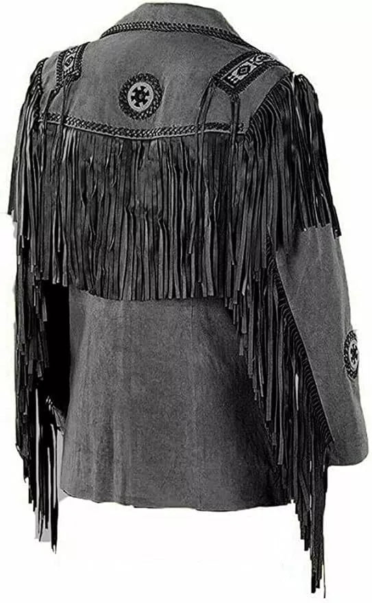 Men's Suede Jacket With Fringe And Bead Cowboy